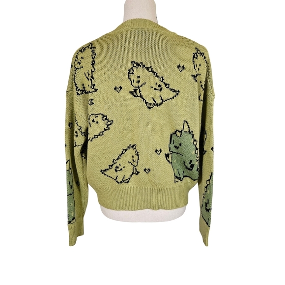 Adorable Dino Knit Sweater Light Green, Medium - Picture 4 of 12